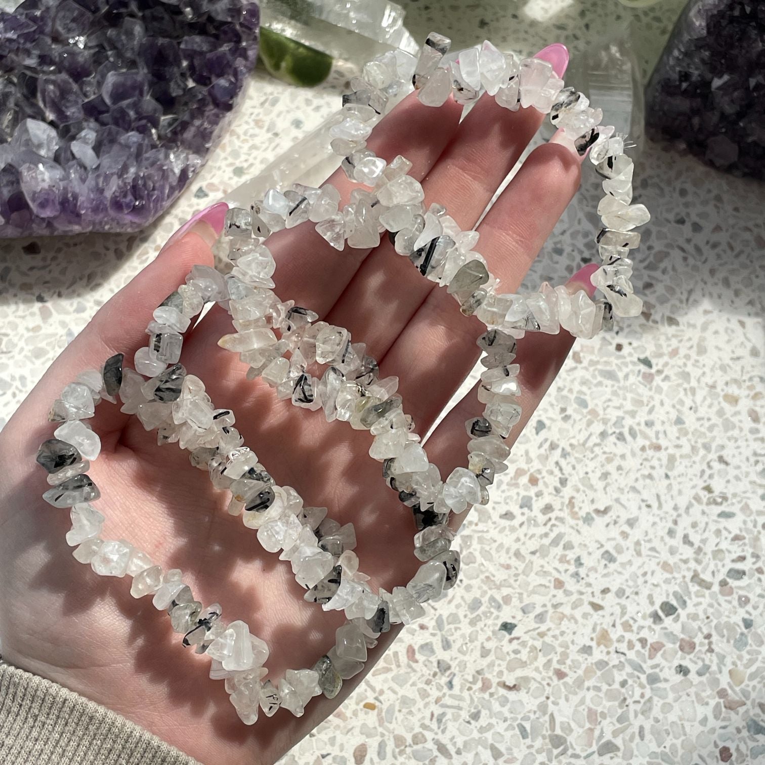 Tourmalinated Quartz Chip Bracelet - Light Tourmalinated Quartz Chip Bracelet - Light